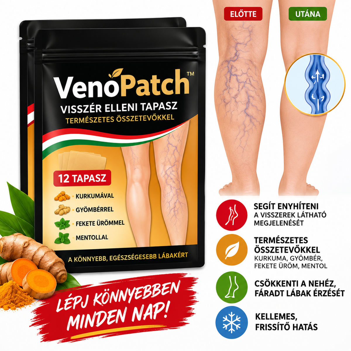 VenoPatch™ – Kurkumás tapasz visszeres lábak ápolására