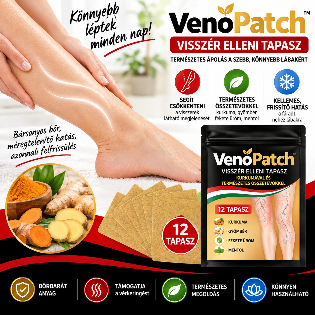 VenoPatch™ – Kurkumás tapasz visszeres lábak ápolására