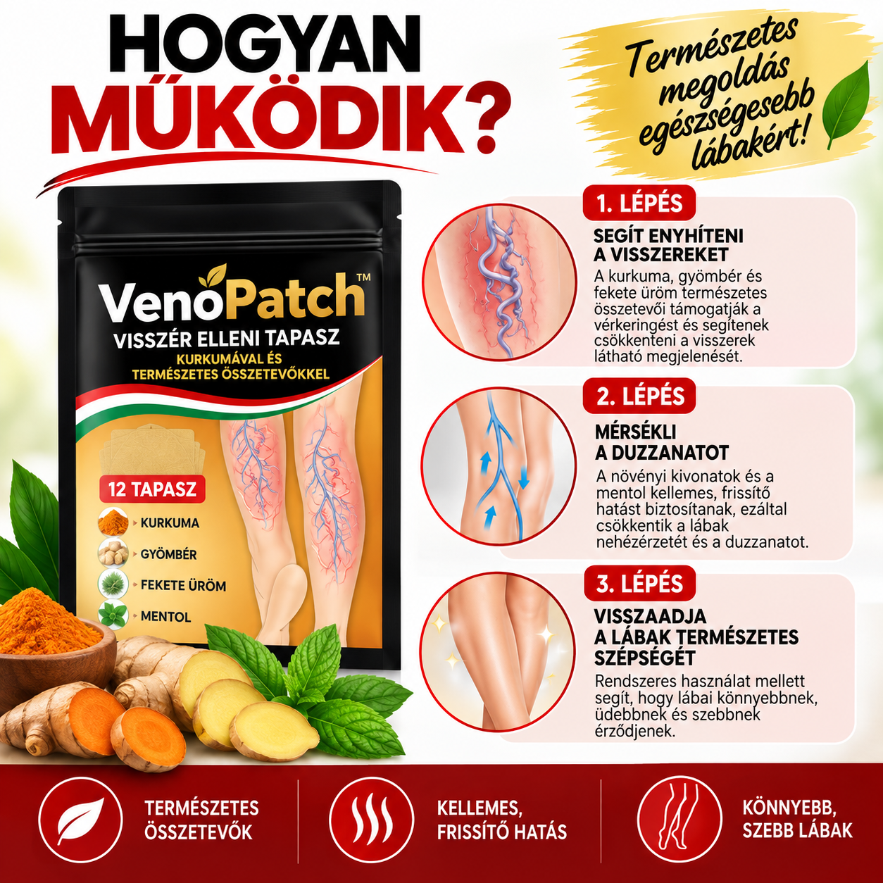 VenoPatch™ – Kurkumás tapasz visszeres lábak ápolására