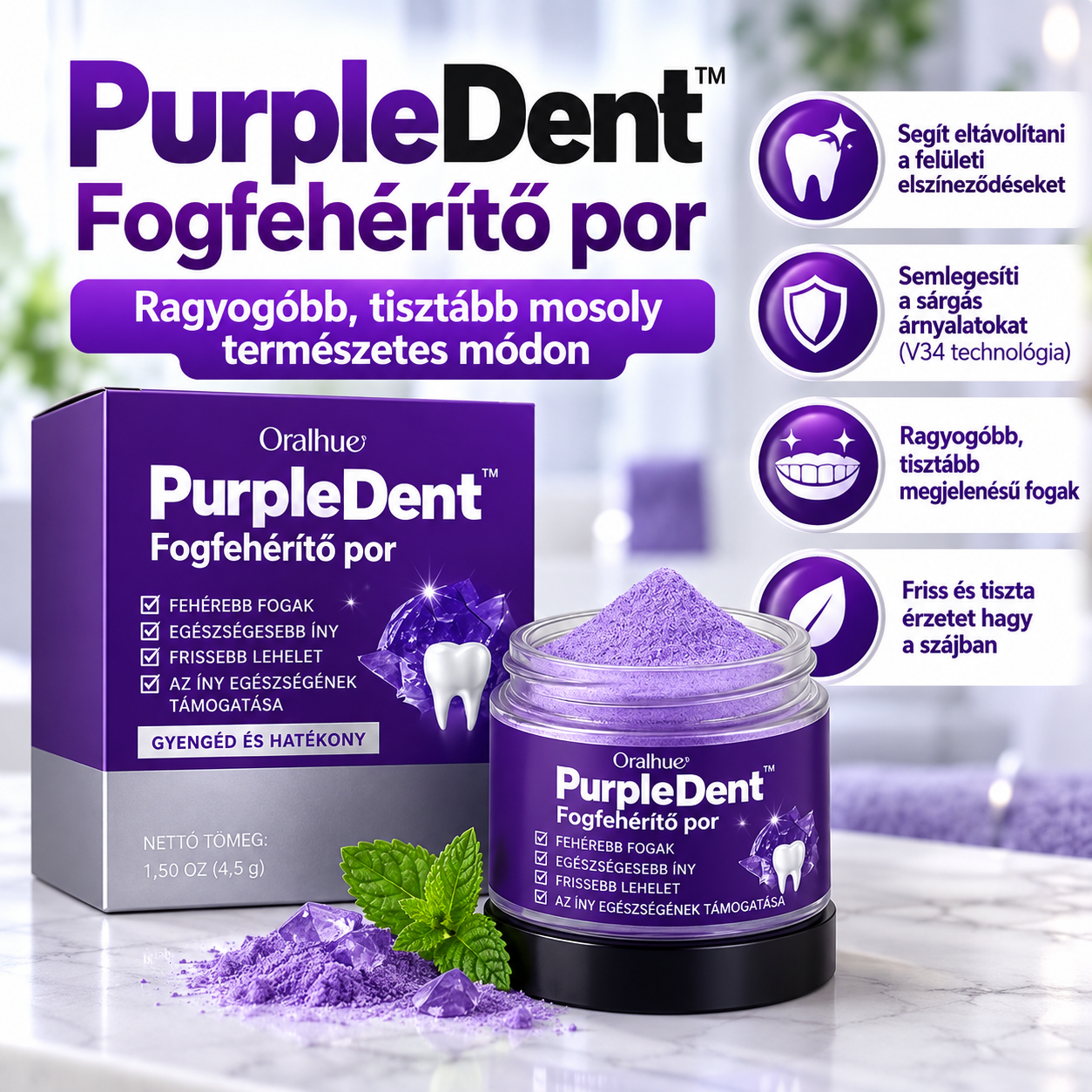 PurpleDent™ – Fogfehérítő por
