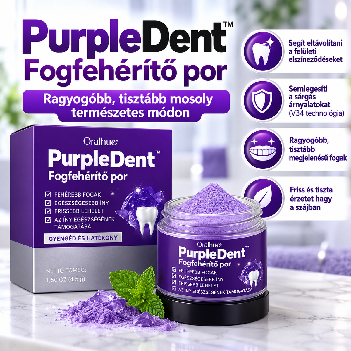 PurpleDent™ – Fogfehérítő por