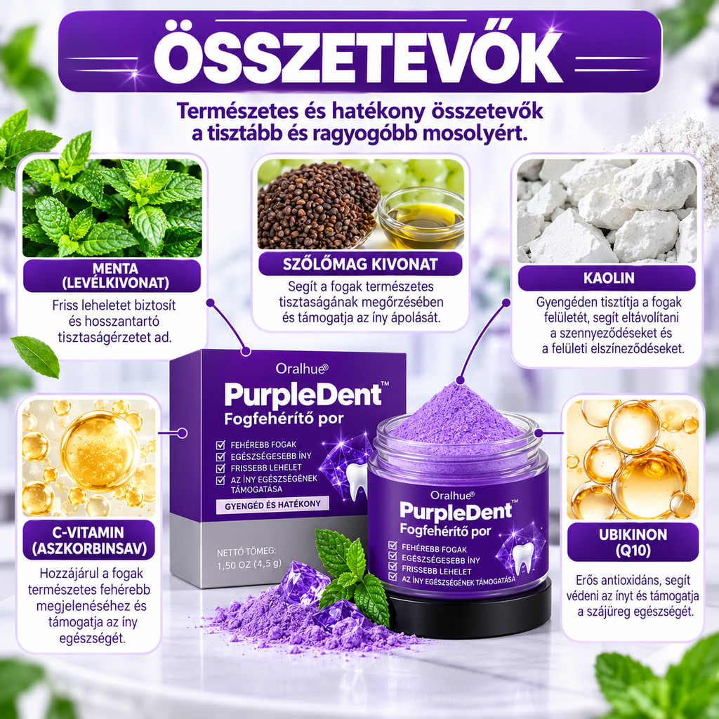 PurpleDent™ – Fogfehérítő por
