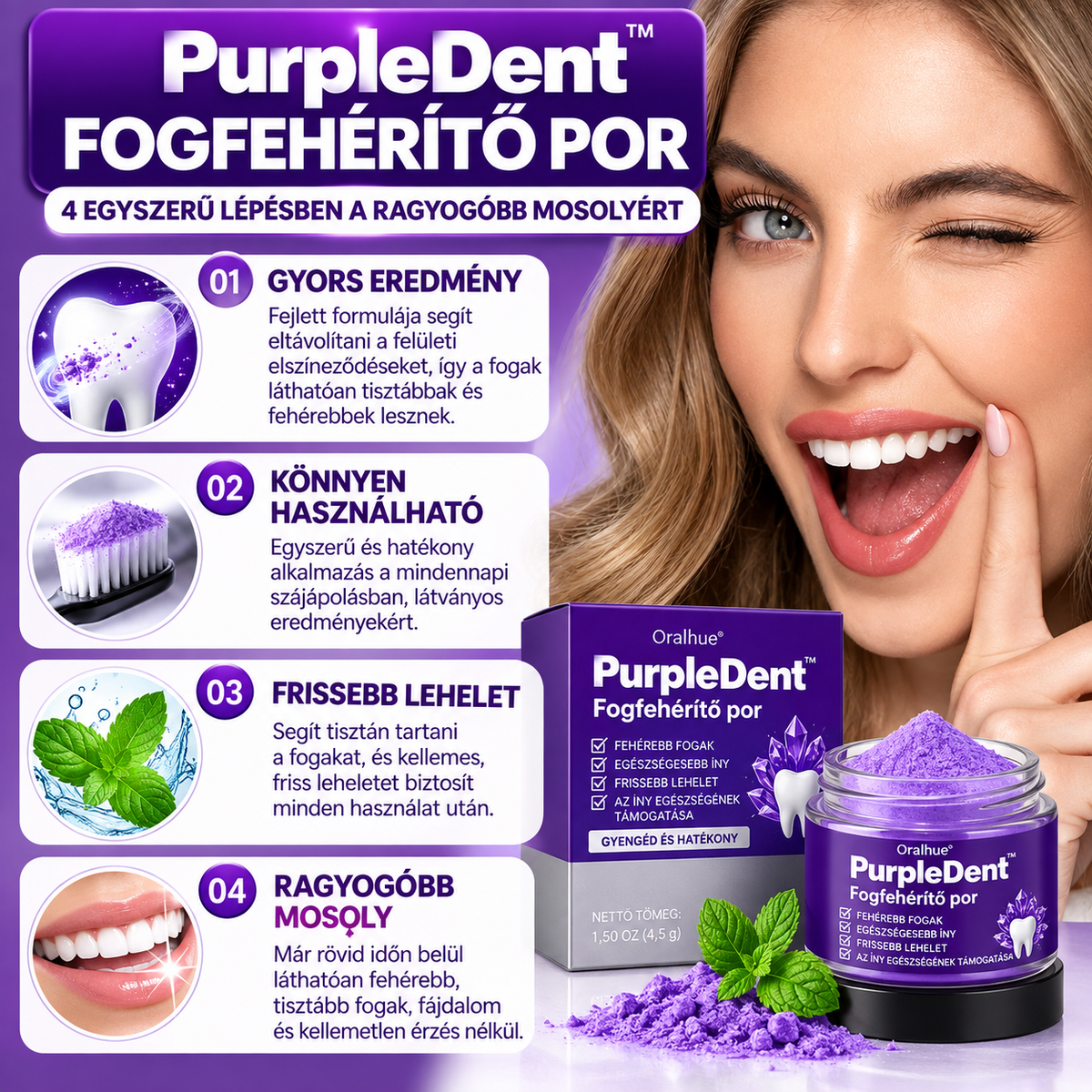PurpleDent™ – Fogfehérítő por